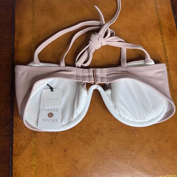 Shade & Shore NWT Blush Pink Boned Tie Neck Bikini Top Size 34D - Picture 3 of 11
